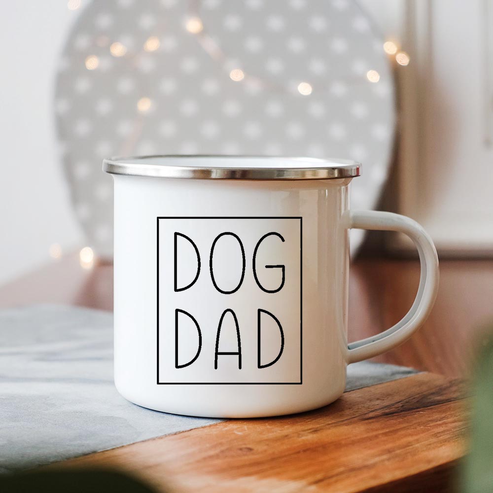 

Dog Mom/Dad Print Creative Enamel Handle Mugs Party Beer Cocoa Coffee Tea Cups Couple Camping Cup Breakfast Dessert Oat Milk Mug 360ML