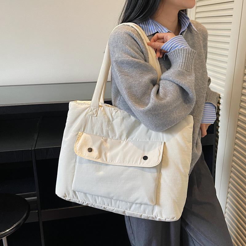 Simple Solid Color Shoulder Underarm Bags for Women Large Capacity Ladies Nyl Tote Bag Versatile College Style Female Handbags