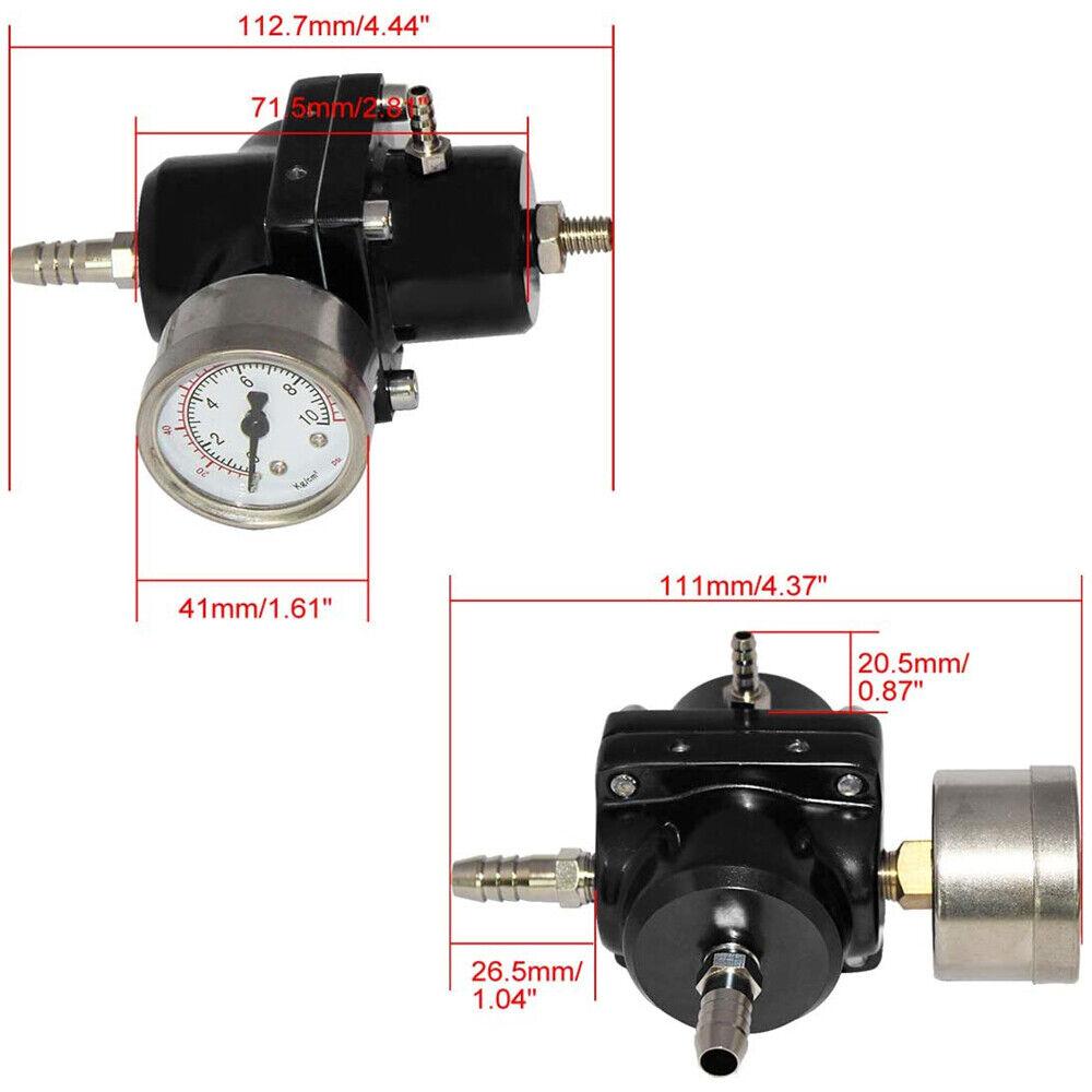 Aluminum Universal Adjustable Fuel Pressure Regulator + Gauge+ Fitting Kit Black