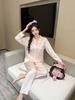 Pajamas Women's Spring and Autumn Ice Silk Long Sleeve Love Jacquard Homewear Summer Thin Air Conditioning Clothing Set Autumn 1101