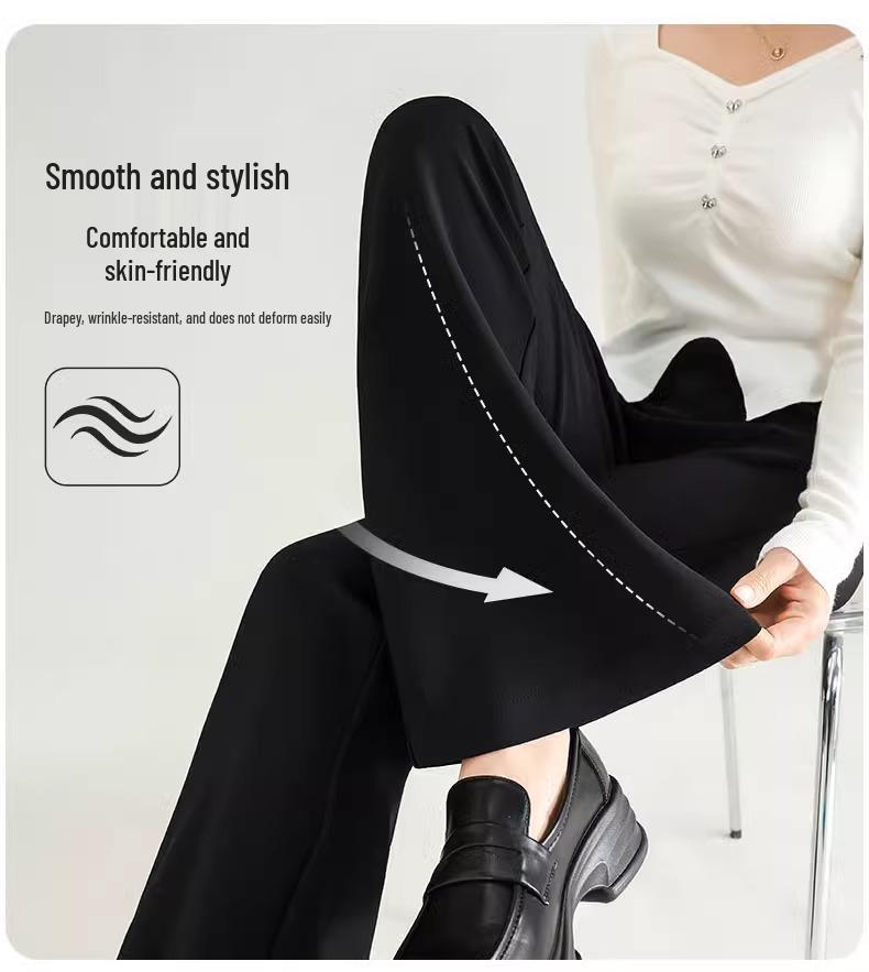2025 New Women's High-Waisted Micro-Flared Black Pants - Slimming, Comfortable Casual Wear for Spring and Autumn.