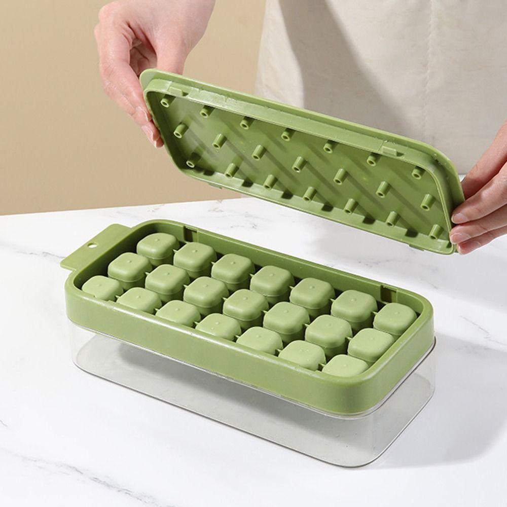 Non-toxic 21 Grids Pressing Ice Cube Molds Reusable Silicone Ice Maker Creative Touch-free Ice Storage Box Summer