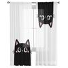 Two Black Kitten Sheer Curtains For Living Room Window Transparent Voile Tulle Curtain Bedroom Drapes Home Decor