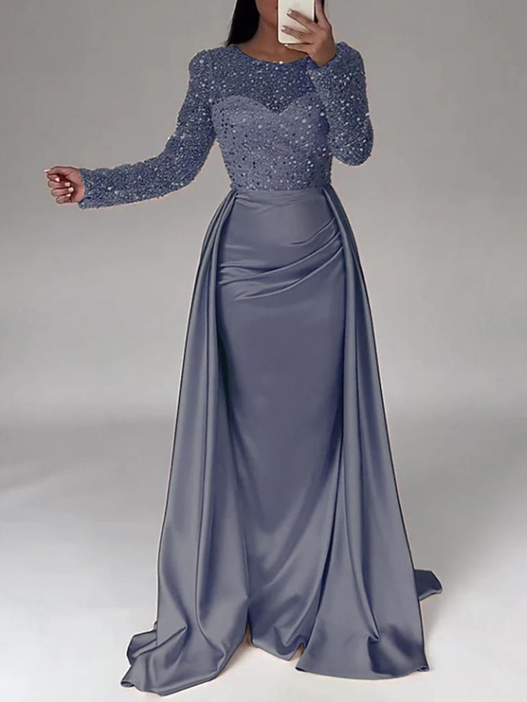 Europe Beautiful Woman Banquet Long Sleeve Temperament Socialites Annual Meeting Host Aura Queen Sequined Evening Dress