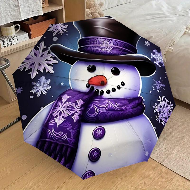 1pc Snowman Winter Wonderland Automatic Folding Umbrella, 8 Ribs Iron Frame, Suitable for Outdoor Travel and Daily Use yy251120198