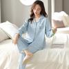 Pure cotton women's pajamas, long-sleeved trousers, cardigan, loose large-size loungewear, women's spring and autumn models can be worn out.