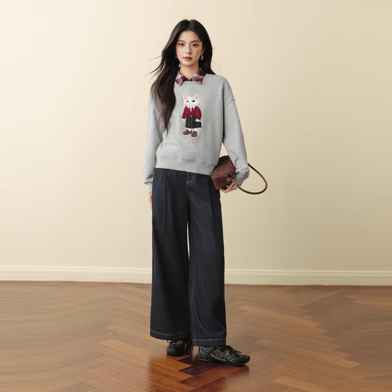 SEIFINI Women's Cat Print Round Neck Sweatshirt