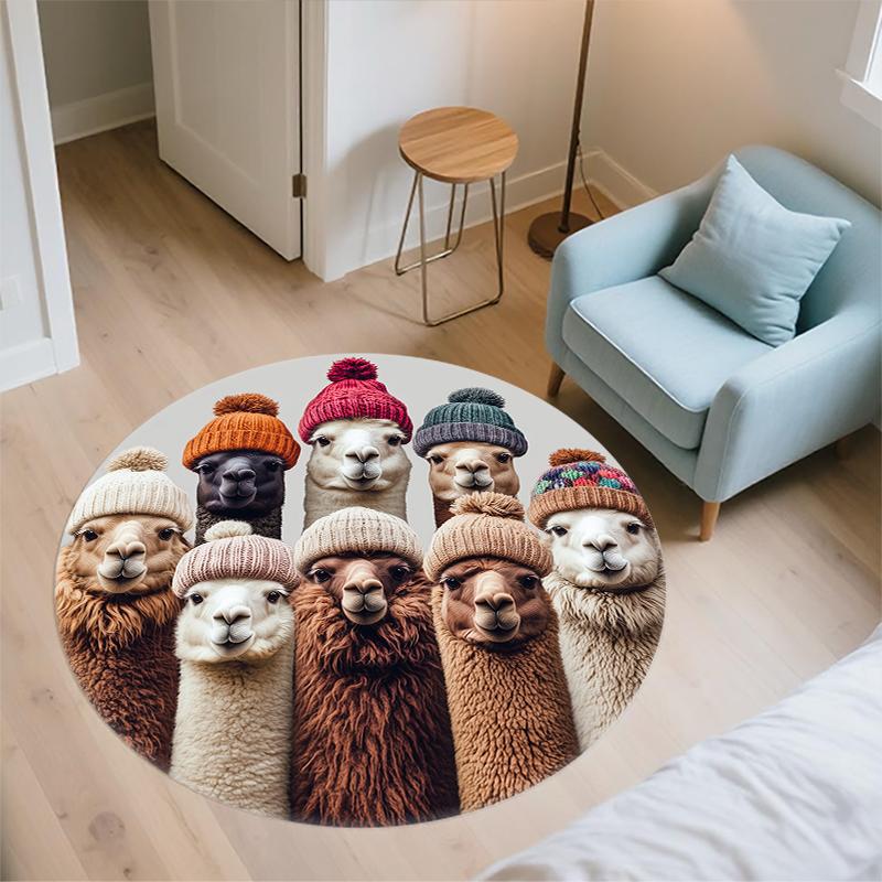 Alpaca Theme pattern round rug,Carpet Rug for Living Room Bedroom Sofa Playroom Decor,Non-slip Floor Mat,Holiday Gifts and Birthday Gifts