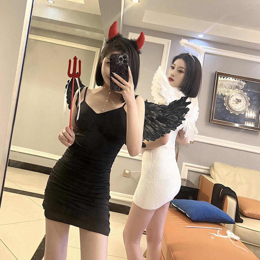 1 Set Cosplay Wings Set Feathered Angel Black Witch Wings Set With Headband Wand Halloween Role-playing Kids Angel Wings Outfit