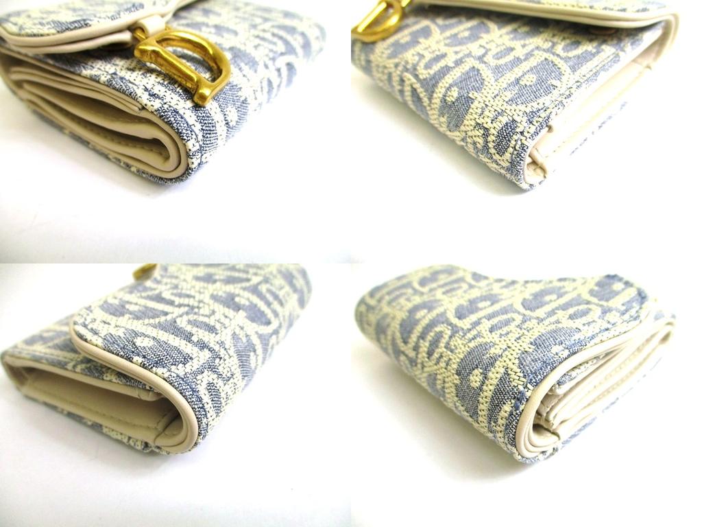 Authentic Christian Dior Cannage Light Blue Trifold Saddle Lotus Wallet #a841  Refurbished