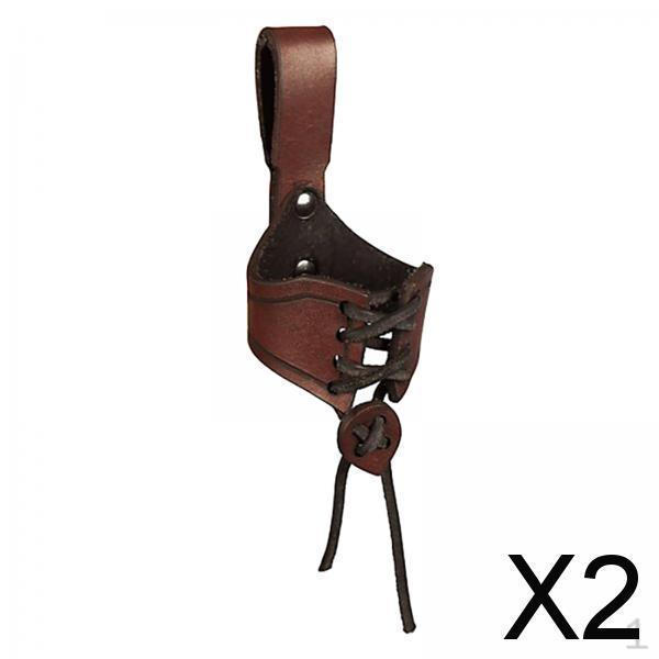 2x Shape Cup Mug Holder Ox Beer Leather Belt Attachment Tankard Bag