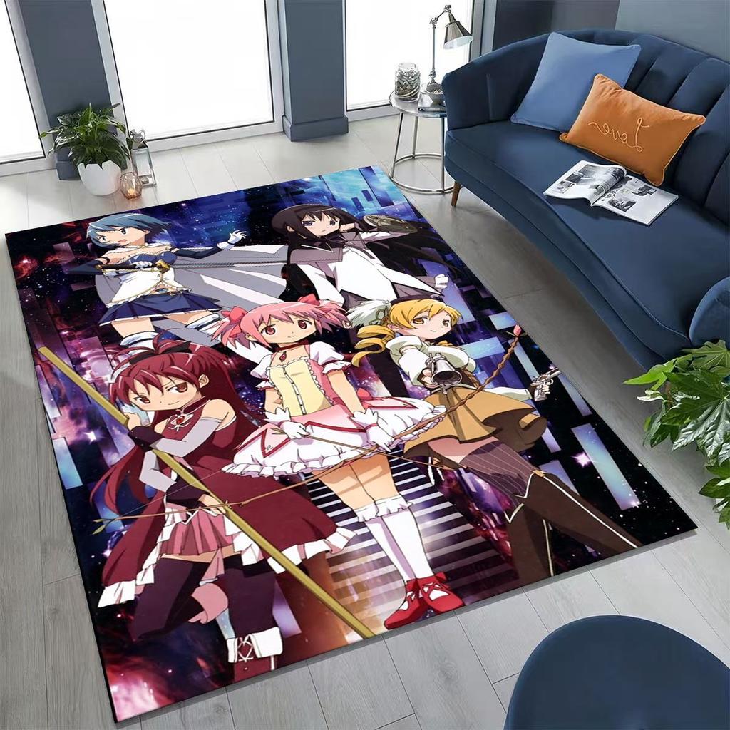 Cartoon Puella Magi Madoka Magica Girl Anime Rug for Bedroom Living Room Sofa Home Doormat Decor,Large Kids Non-slip Floor Mat