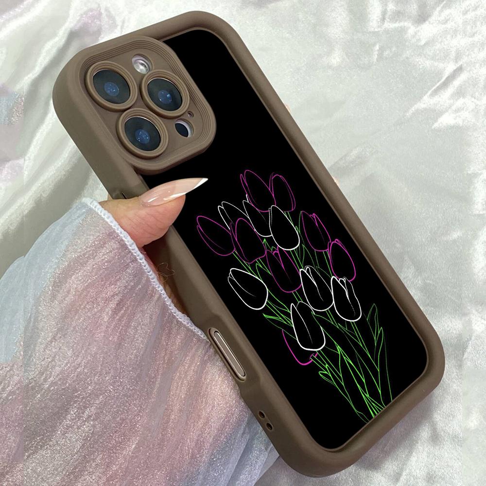 JT547 Tulip Flowers Art Drawings for iPhone 17 16 15 14 13 12 Pro Max Samsung S26 S25 Ultra A17 A07 A56 A16 A15 Xiaomi 15T Redmi 15c 14C Soft Case