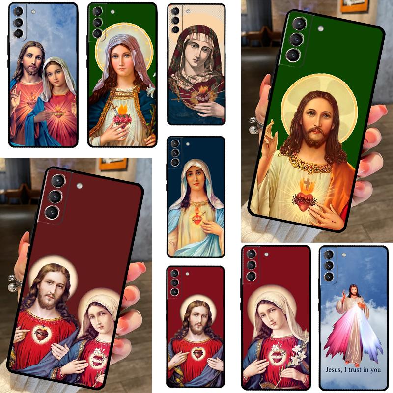 Virgin Mary And Jesus Heart Phone Case For Samsung Galaxy S23 Ultra Plus S21 S22 Ultra S20 FE S9 S10 Note 10 20 Ultra