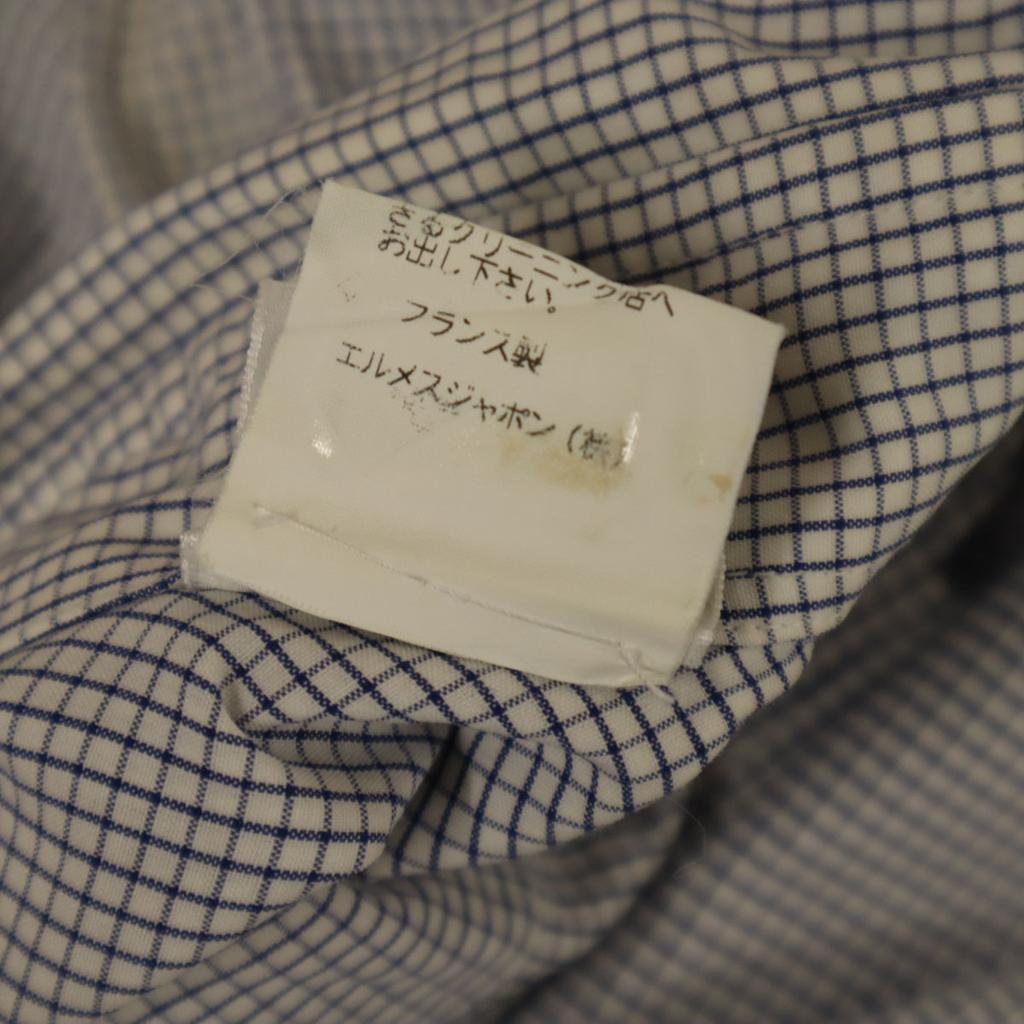 HERMES Made in France Check Pattern Long sleeve Button down shirt 42 Men's Used
