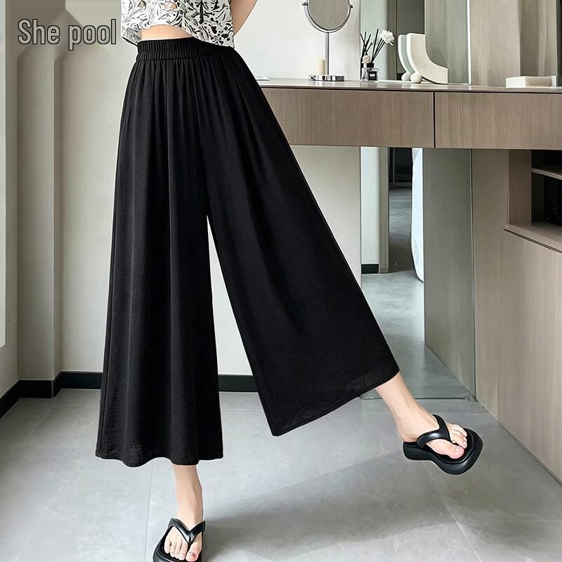 Women s Elastic Waist Drapey Cropped Wide-Leg Culottes One Size