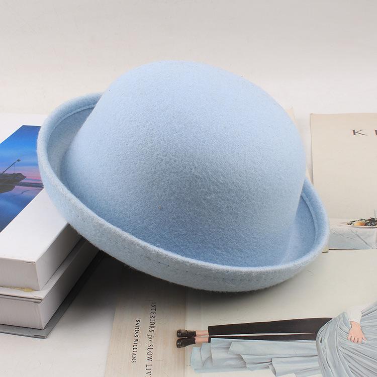 Meier Autumn and winter Korean version trend imitation wool styling small round hat, British retro top hat, round hat for men and women