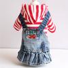 Striped Pet Strap Denim Skirt Small and Medium Dogs Teddy Bigbear Dog Clothes Spring Autumn Winter