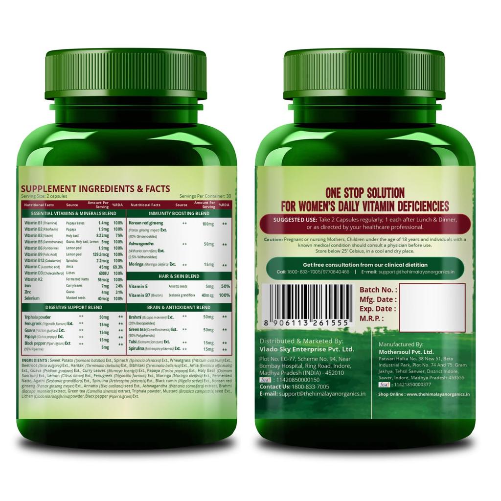 Vlado's Himalayan Organics Wholefood Multivitamin for Women 60 Veg Capsules Energy Immunity Bone Support