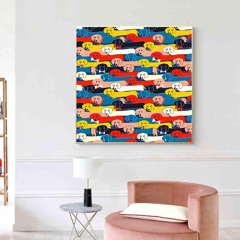 Funny Colorful Poster with Bone Taxa, Canvas, Painting, Abstract Animal, Dog, Wall Art for the Living Room, Decoration for the House, No Frame