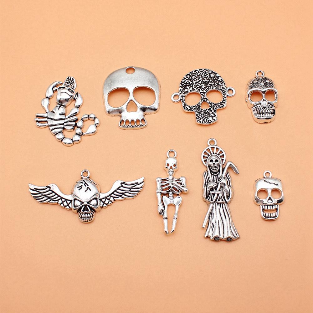 Halloween Theme Charms Silver Color Alloy Pendants For Gothic Holiday Jewelry Making