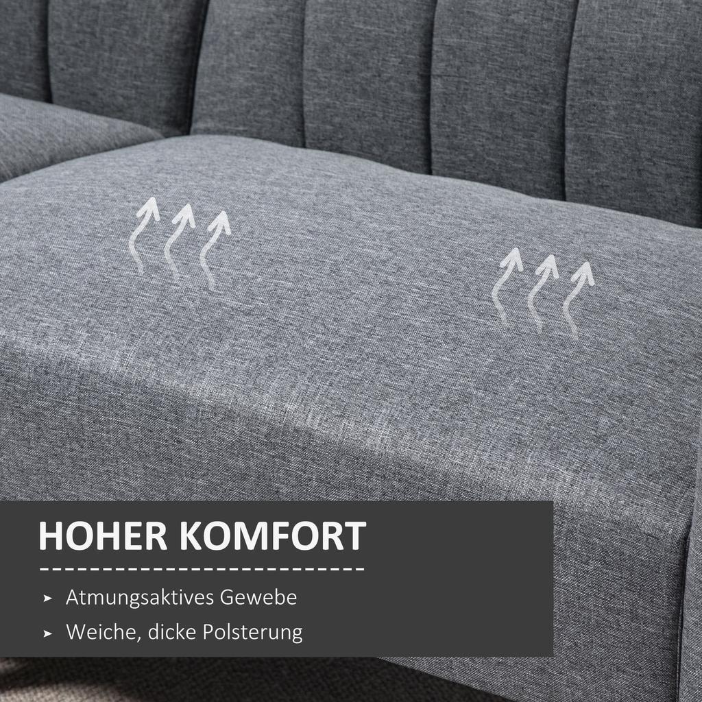 Sleeper Sofa, 2-Seater Fabric Sofa, Sofa with Sleep Function, Linen-Like Polyester, Rubberwood, 173 x 75 x 73 cm, Grey