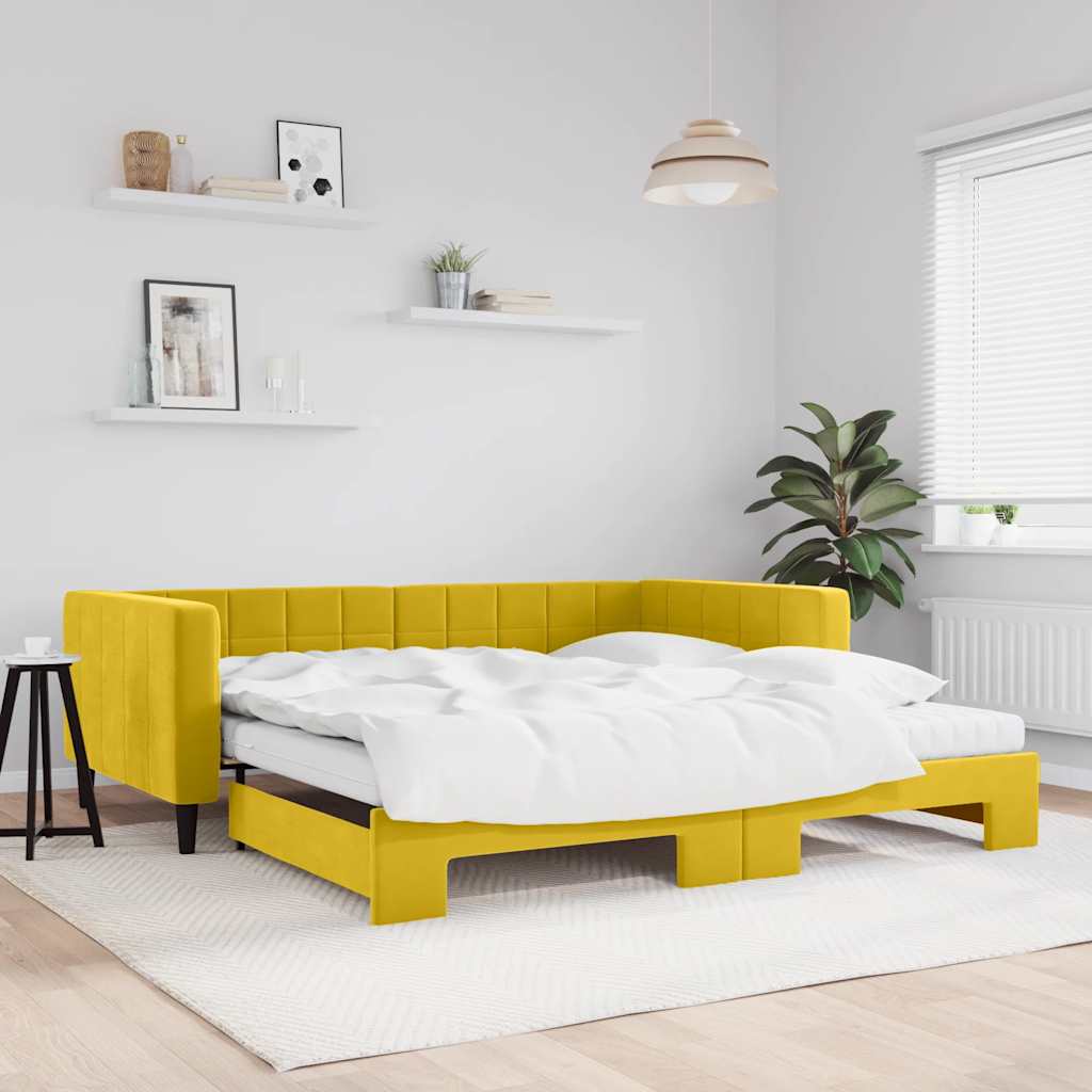 Pull Out Daybed with Mattresses Yellow 100x200 cm Velvet