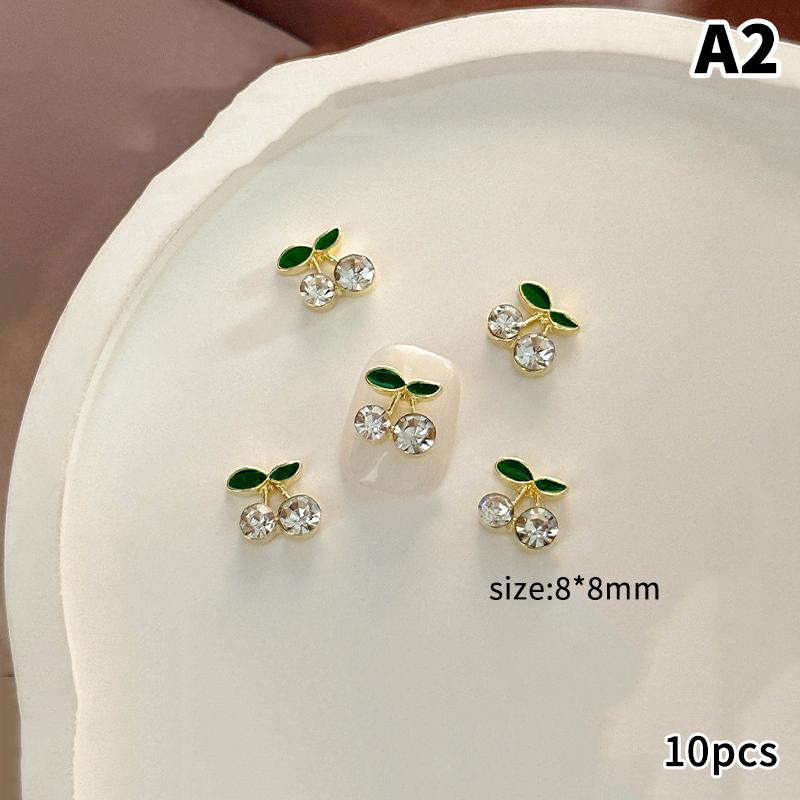 10 Pcs Cherry Nail Rhinestone 3D Cherry Charm Red Fruit Diamond Crystal Jewelry Y2K Alloy Nail Gems For Women Manicure