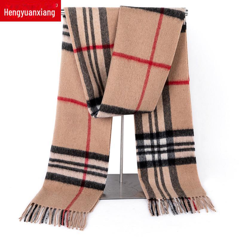 

Клетчатый шарф из чистой шерсти с кисточками — унисекс, теплый на осень и зиму 180*30cm