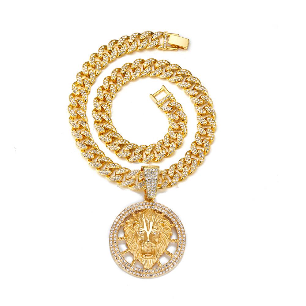 3D Animal Cat Pendant Cuban Chain Necklace with Full Diamond Zinc Alloy and Drip Oil Finish for Hip Hop Enthusiasts