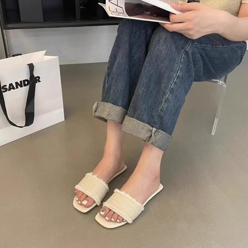 Nuove Scarpe Basse a Mezza Pantofola Intrecciate Retro con Tacco Basso Infradito a Spalla Singola