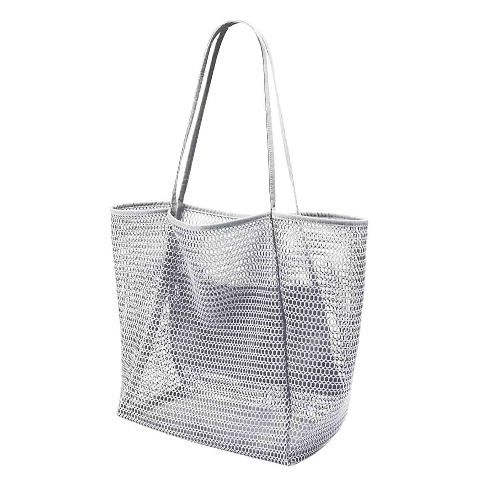 

Пляжная сумка, сетчатая сумка-тоут на одно плечо, женская ручная стирка, сумка для хранения одежды для плавания, большое и маленькое отверстие на молнии One Size серый