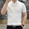 Mens Solid Color Ribbed Knit Short Sleeve Polo Shirt