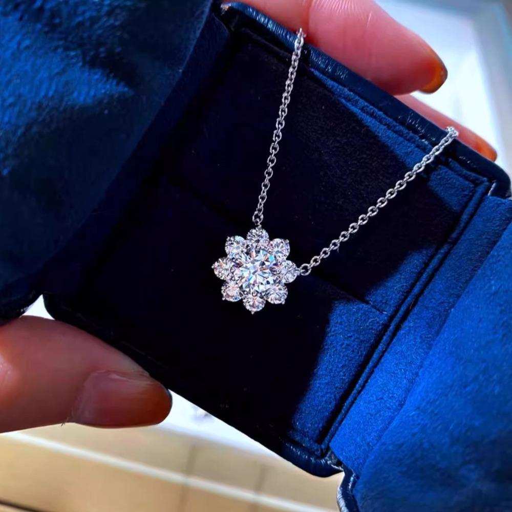 Sunflower Jewelry Set with Moissanite Adjustable Bracelet Ring Earrings Pendant Necklace 4Pcs Women Accessories