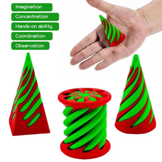 3Pcs/Set 3D Printed Spiral Cone Impossible Pyramid Passthrough Sculpture Spiral Cylinder Figurine Stress Anxiety Relief Kids Adults Educational