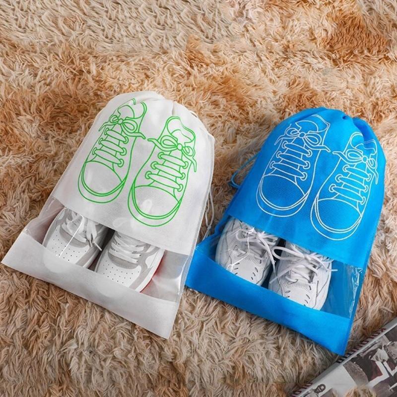 10Pcs/Set Shoe Dust Covers Non-Woven Dustproof Drawstring Clear Storage Bag Travel Pouch Bags Drying Shoes Protect Shoes