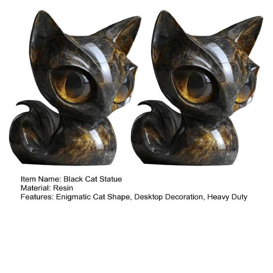 1/2Pcs Enigmatic Cat Sculpture Big Eyes Gaze Black Cat Statue Resin Figurine Home Office Desktop Decoration Ornament