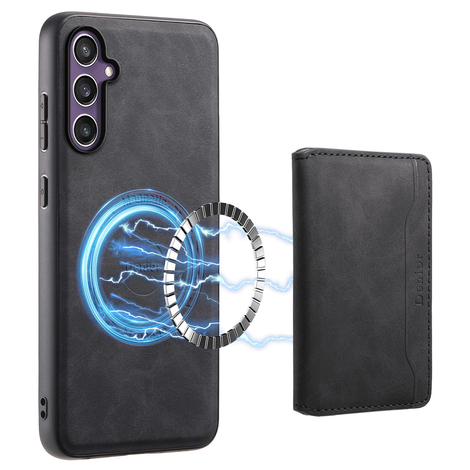 

DENIOR D13 For Samsung Galaxy S24 Case Kickstand Retro Leather Back Cover Magnetic 2 in 1 Detachable Black