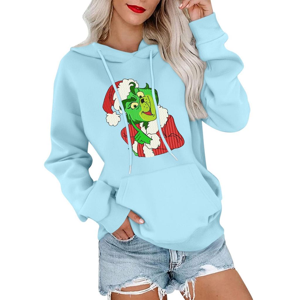 Women's Casual Comfortable Neck Hooded Long Sleeve Christmas Print Warm Sweatshirt