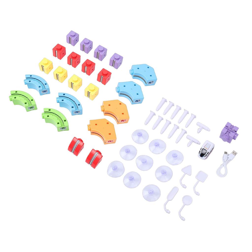 51-teiliges 3D-Eisenbahnstrecken-Set mit wiederaufladbarem USB-Rennwagen-Strecken-Set, STEM-Bausteine, einfach zu lösen und zu verstauen