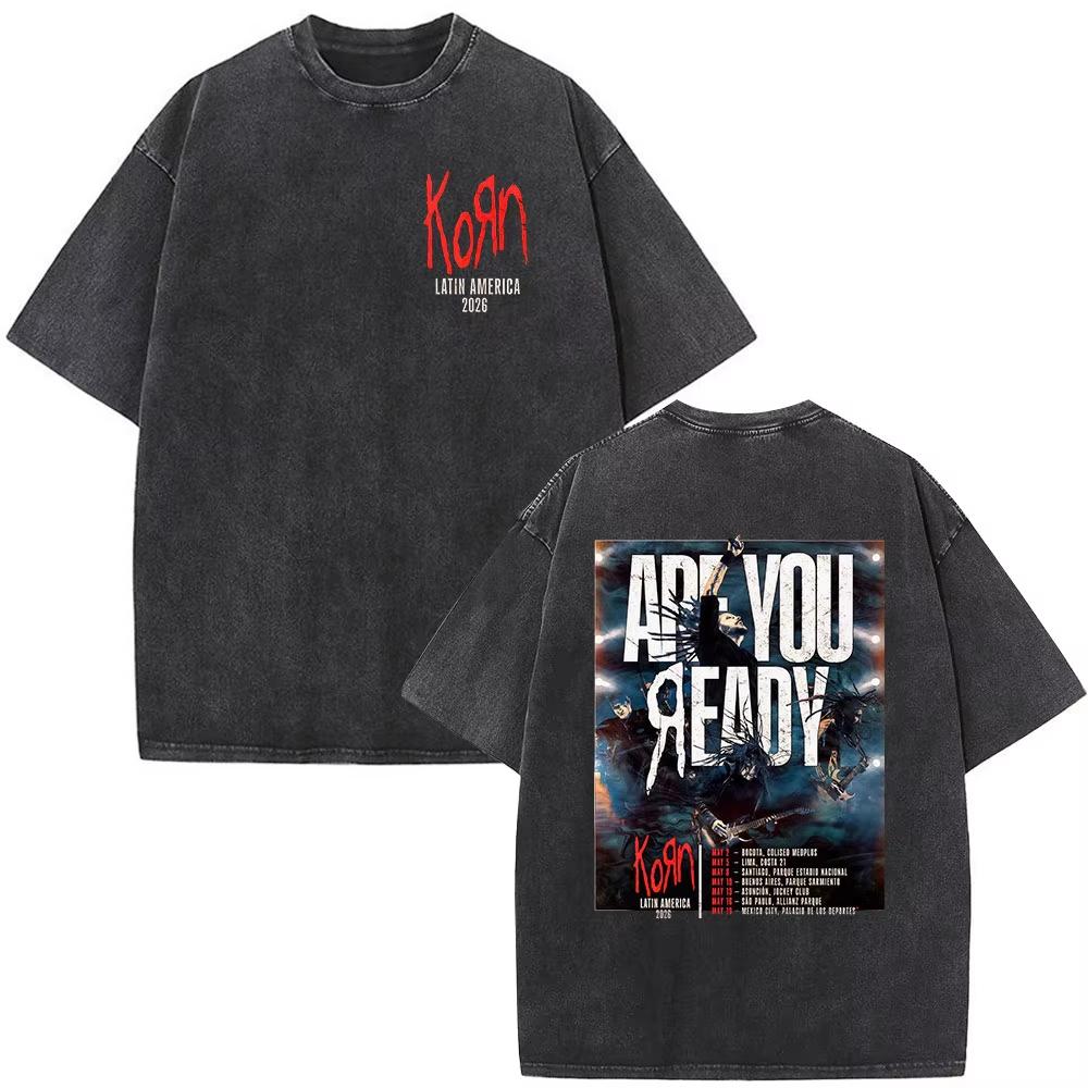 2026 Korn Tour 2026 Koszulka Vintage Sprana Merch Prezenty dla Fanów Koszulki Zespołu Metalowego Gotyckiego Rockowego Męskie Damskie Codzienne Luźne Koszulki z Krótkim Rękawem