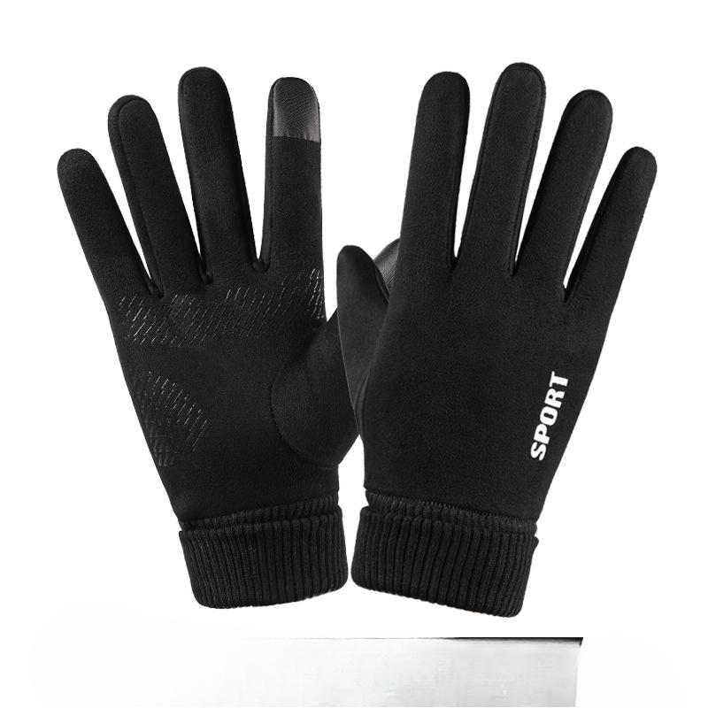 Suede Sports Gloves for Women In Autumn and Winter Outdoor Electric Bike Korean Version of Cute Warm Plus Velvet Touch Screen Gloves