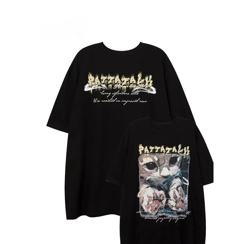 American Retro Original Trendy Brand Cat Print Short Sleeved Men's Top Summer Oversized Loose Couple T-shirt Women Summer Loose
