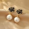 New French Able Luxury Glazed Camellia Imitation Pearl Earrings Women's Gifts Banquet Jewelry 2024