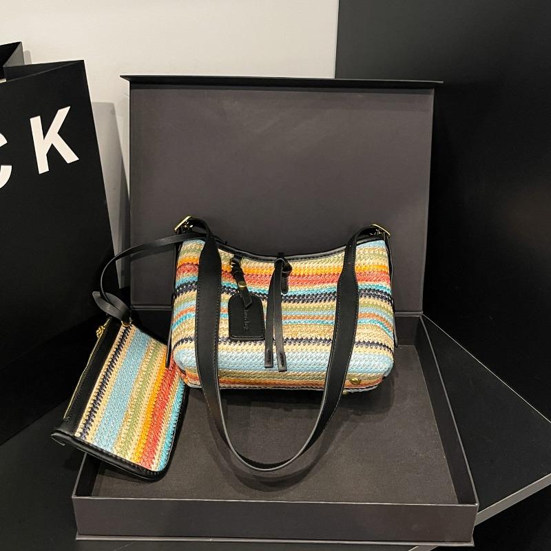 

Summer niche underarm bag women s bag new fashion hand-woven straw versatile single shoulder crossbody bucket bag