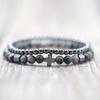 2pcs Men Bracelet Set Hematite Cross Braslet For Hombre Natural Lava Tiger Eyes Stone Braclet Homme Beaded Brazalete Pulseira