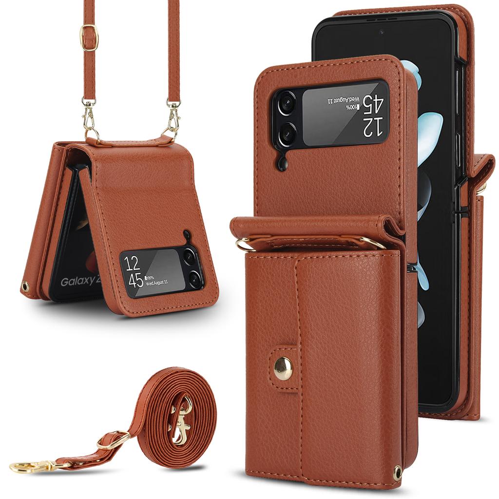 Crossbody Cards Bag Rfid Leather Wallet Case For Samsung Galaxy Z Flip 5 4 3 5G Flip5 Long Lanyard Purse Pocket Hand Strap Cover