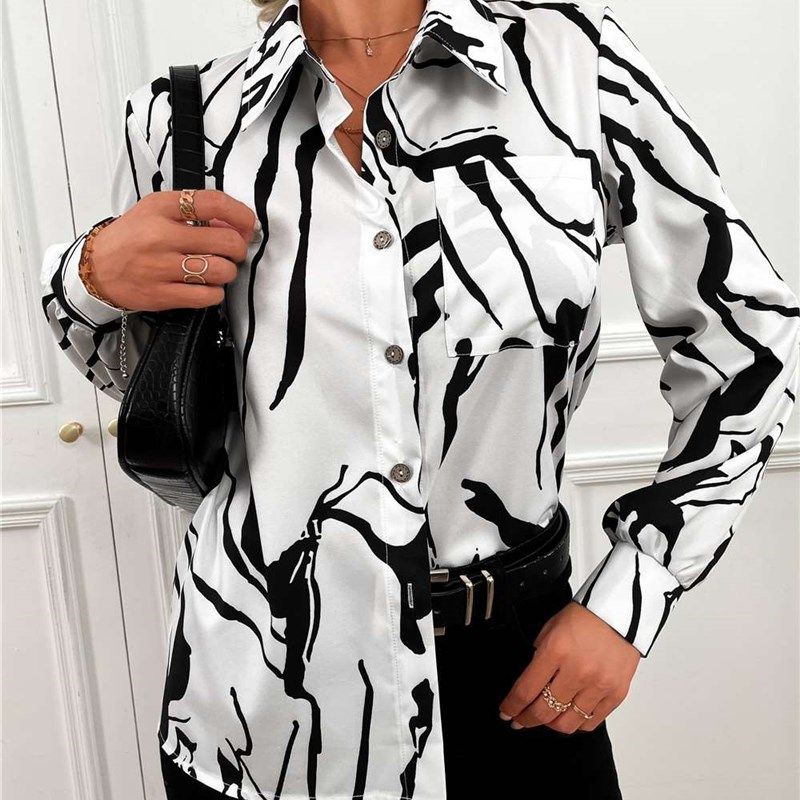 

Blouse Womens Lapel Sexy Shirt Womens Black White M