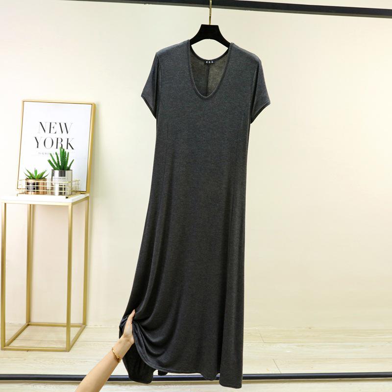 Modal V-Neck Plus Size Casual Long Dress - Women's Spring/Summer