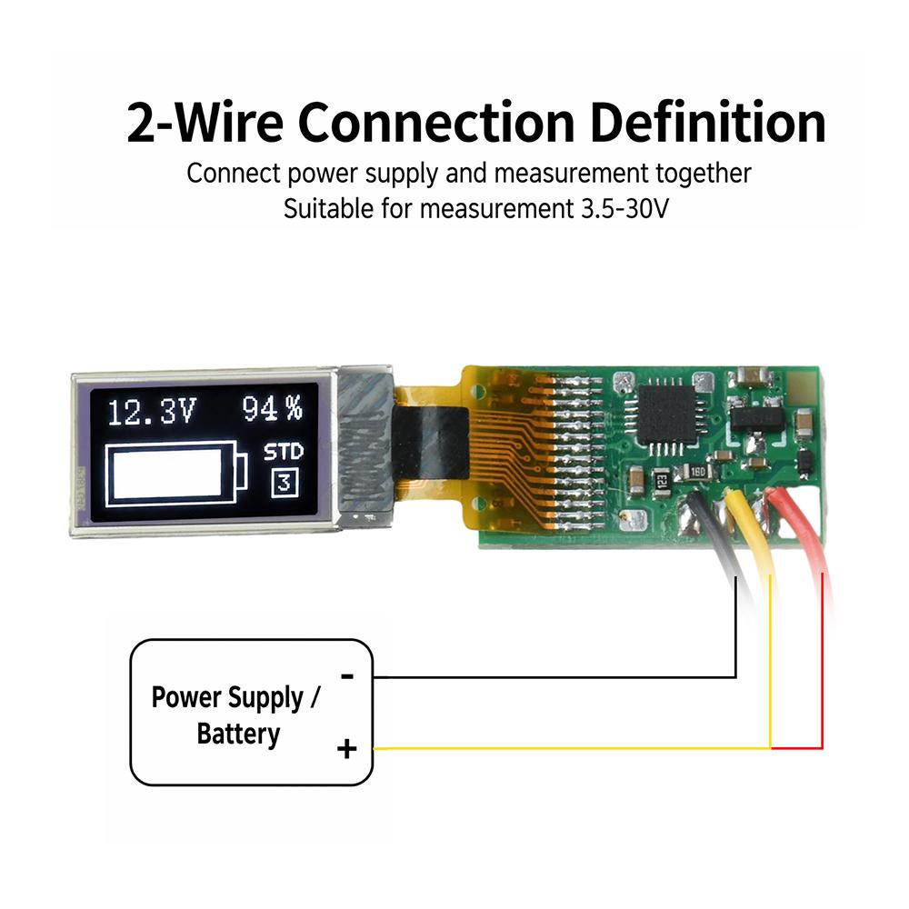 DC 0-30V Ultra-Thin Mini OLED Voltmeter 0.5 Inch OLED Display Voltage Meter for DIY 1-6S Battery Capacity Percentage Indicator